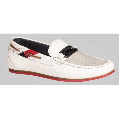 Bacco Bucci "Cervi" White / Blue Genuine Textured Calfskin Moccasin Loafer Shoes 2785-44.