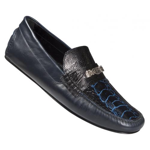 Mauri  "3117/1" Bicolore Blue Genuine Ostrich Leg / Blue Nappa Calf Dress Casual Shoes