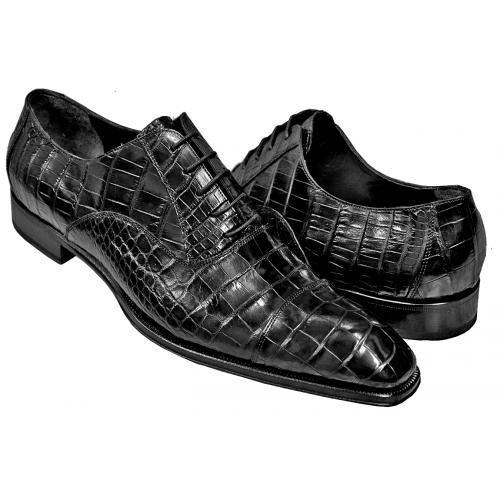 Caporicci 1114 Black All-Over Genuine Baby Alligator Cap Toe Shoes