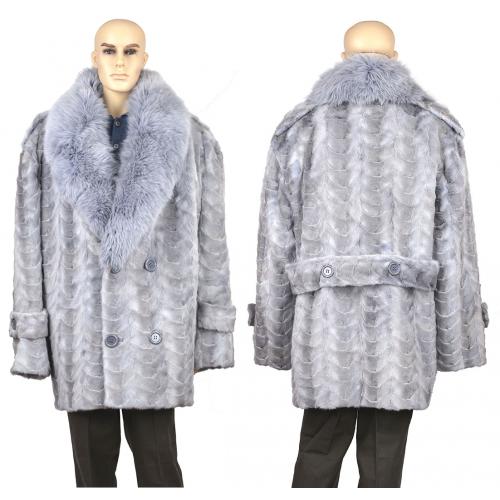 Winter Fur Sapphire Men's Mink Paws Pea Coat M69Q01SA.