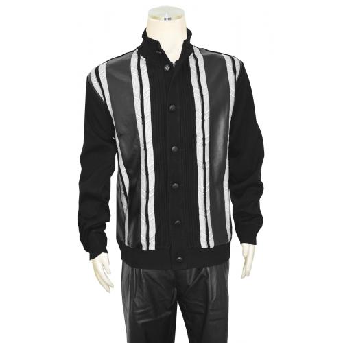 Bagazio Black / White PU Leather Knitted Sweater Jacket Outfit BM1759