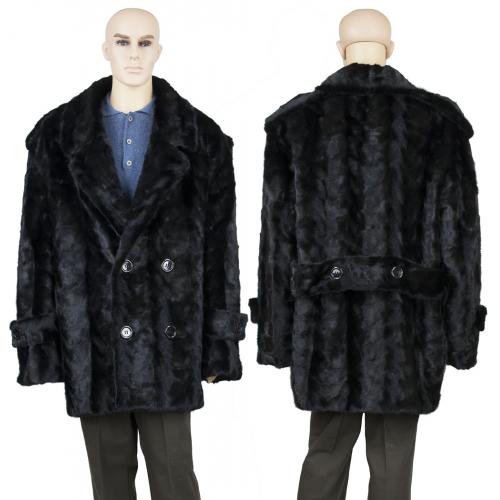 Winter Fur Black Men's Mink Paws Pea Coat With Mink Paws Collar M69Q01BK.