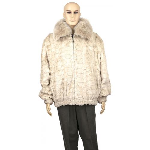 Winter Fur Pearl Men's Diamond Mink Jacket With Full Skin Fox Collar M49R01PE.
