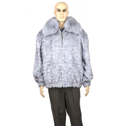 Winter Fur Sapphire Men's Diamond Mink Jacket With Full Skin Fox Collar M49R01SA.