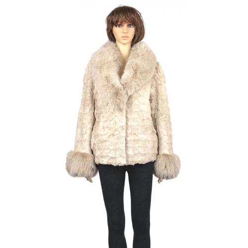 Winter Fur Ladies Pearl Diamond Mink Top With Fox Collar And Cuffs W49S06PE.