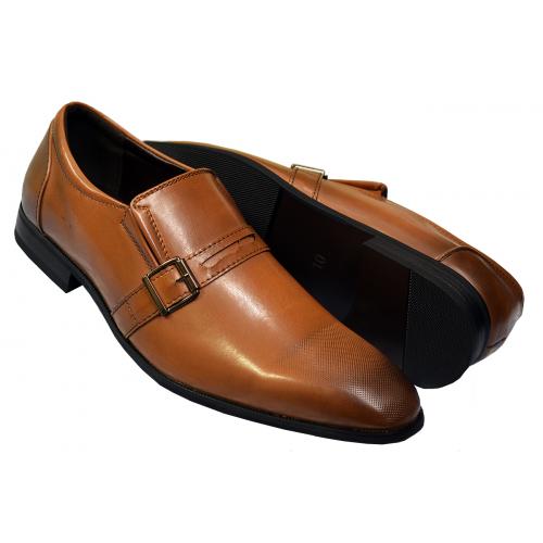 Faranzi Brown Burnished PU Leather Monk Strap Loafer Shoes F41527
