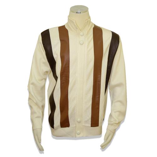 Bagazio Cream / Cognac / Dark Brown PU Leather Zip-Up Cardigan Sweater BM1852
