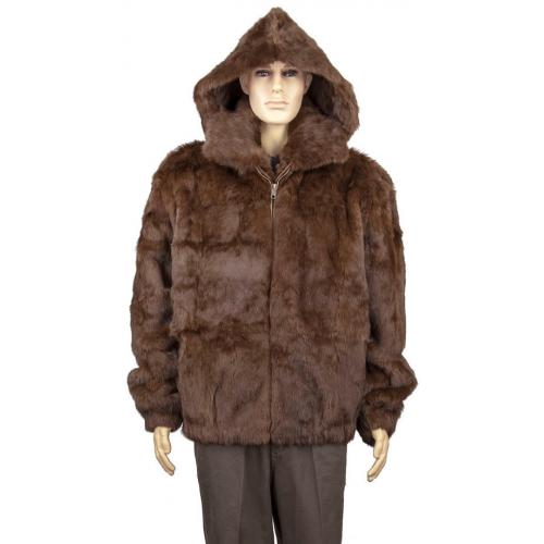 Winter Fur Brown Full Skin Rabbit Jacket With Detachable Hood M05R02BR