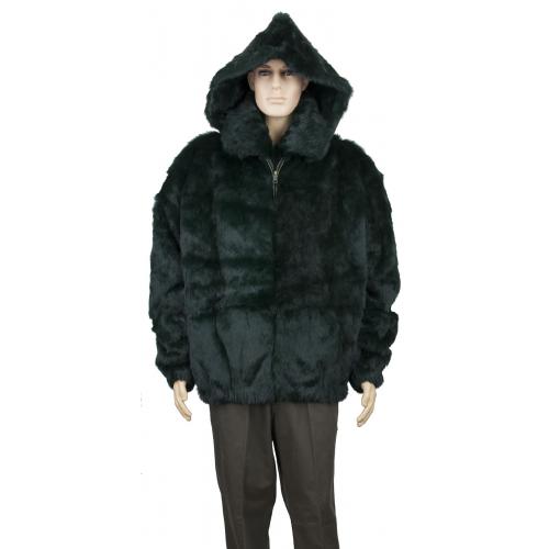 Winter Fur Green Full Skin Rabbit Jacket With Detachable Hood M05R02GN.