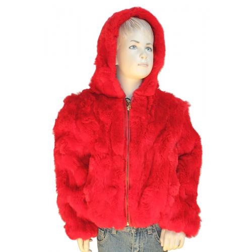 Winter Fur Kid's Red Rex Rabbit Jacket With Hood K08R02RD.