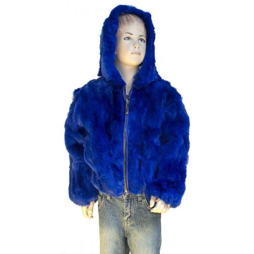 Winter Fur Kid's Royal Blue Rex Rabbit Jacket With Hood K08R02RB.