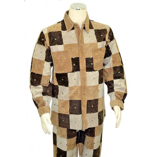 Hind Brown / Camel / Bone Genuine Calfskin Suede Patchwork Design Outfit 730N