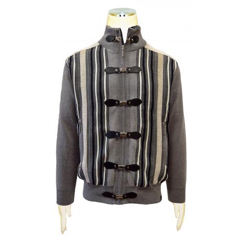 Silversilk Grey / Black / Beige Zip-Up Sweater With Faux Fur Collar / Buckles 3252