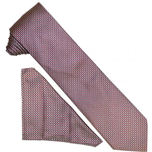 Setazone 3115 Pink / Wine / Navy / Silver Micro Diamond Silk Necktie / Hanky Set