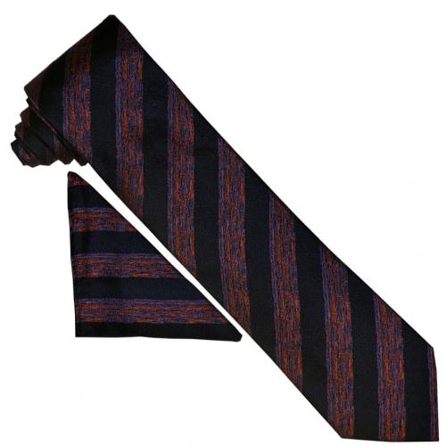 Setazone 4064 Navy / Blue / Red Striped Silk Necktie / Hanky Set