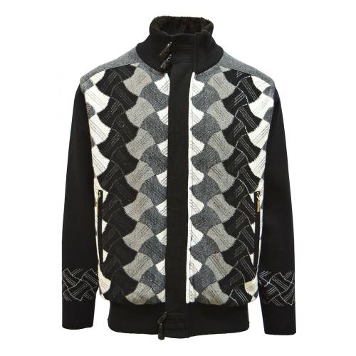 Silversilk Black / White / Grey Multi Zip-Up Sweater With Faux Fur Collar 3242