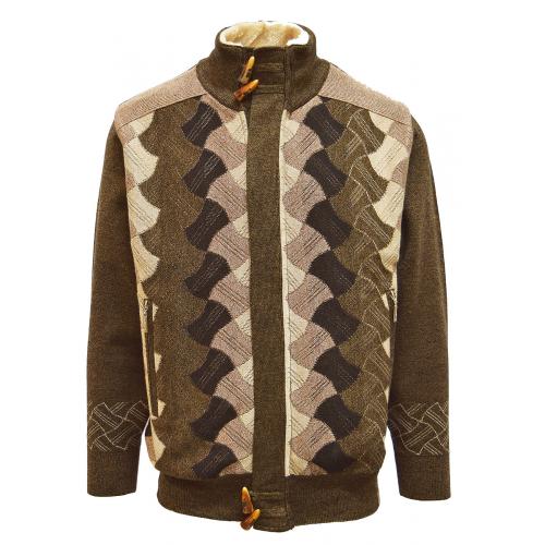 Silversilk Brown / Tan / Camel Zip-Up Sweater With Faux Fur Collar 3242