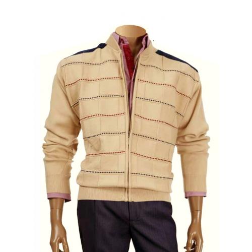 Inserch Beige / Navy / Red Zip-Up Sweater With Microsuede Elbow Patches 433