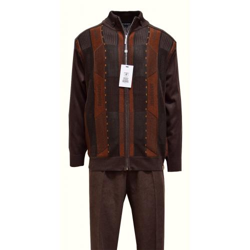 Stacy Adams Dark Brown / Rust Zip-Up Sweater Outfit With Elbow Patches 3346
