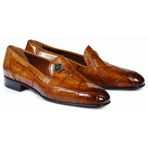 Mauri "Ghiberti" 1017 Brandy Genuine Body Alligator Hand Painted Burnished Loafer Shoes.