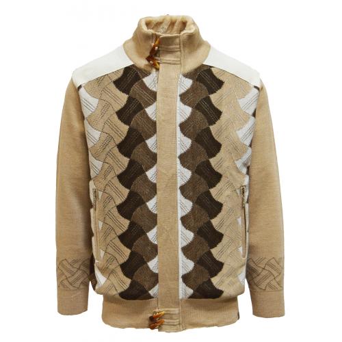 Silversilk Beige / Brown Multi / Cream Zip-Up Sweater With Faux Fur Collar 3242