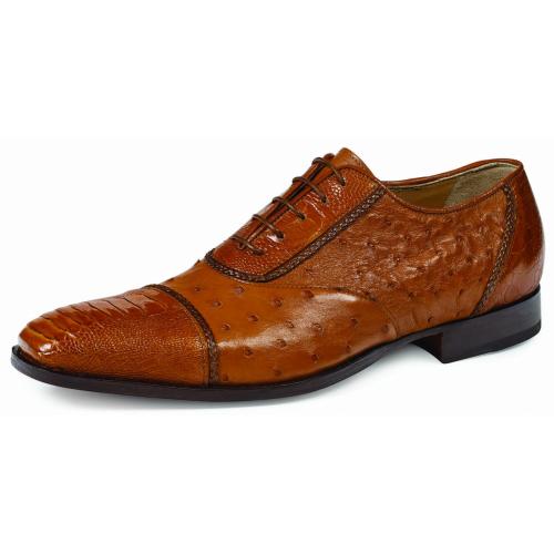 Mauri "Masaccio" 4813 Cognac Genuine Ostrich / Ostrich Leg Lace-up Shoes.
