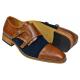 UV Signature Cognac / Brown PU Leather / Microsuede Double Monk Strap Cap Toe Shoes UV814