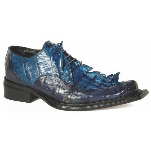 Mauri "Giotto" 44209 Wonder Blue / Caribbean Blue Genuine Hornback Tail / Baby Crocodile Hand Painted Lace-up Shoes.