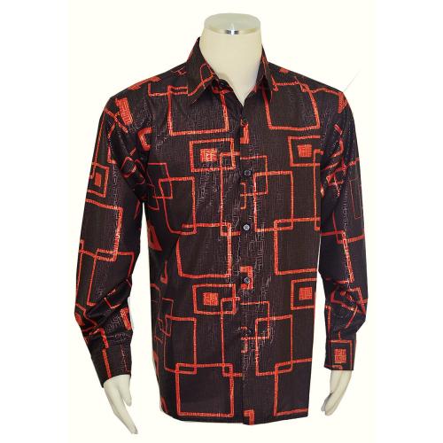 Pronti Black / Red / Gold Lurex Abstract Design Shirt S6268