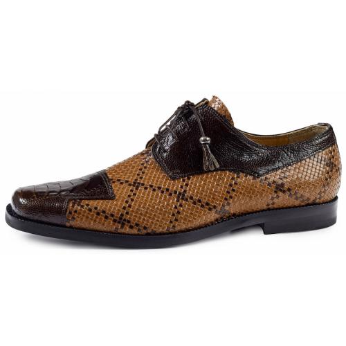 Mauri "Caravaggio" M620 Sport Rust Genuine Ostrich Leg / Woven Cognac / Dark Brown Lace-up Shoes.