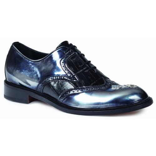 Mauri "Tiziano" 4781 Black Genuine Baby Crocodile / Calf Leather Mirror Oxford Shoes.