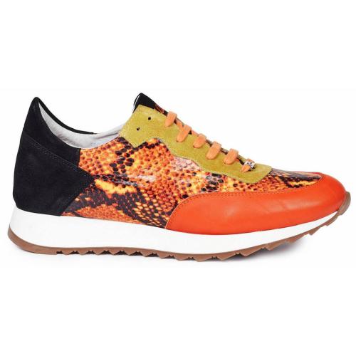 Mauri "Boccioni" M728 Orange Genuine Calf / Python Print / Suede Sneakers.
