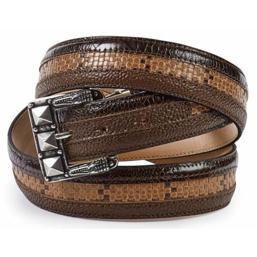 Mauri Sport Rust Genuine Ostrich Leg / Cognac - Dark Brown Woven Leather Belt With AB49.