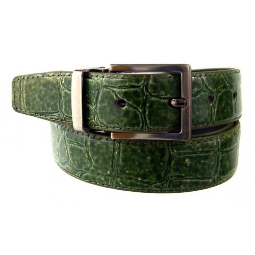 Serpi Olive Green Alligator Print Genuine Leather Belt F9/30