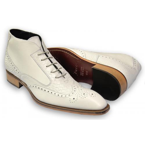 Duca 1102 White Python Embossed Calfskin Wingtip Lace-Up Ankle Boots*