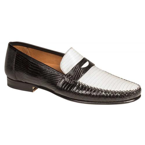 Mezlan "Cubas" 7107-L Black / White Genuine Lizard / Calfskin Shoes.