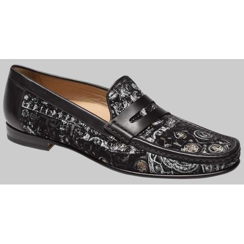 Mezlan "Lares II" Black Genuine Calfskin / Illusion Printed Suede Moccasin Loafer Shoes 7168-1.