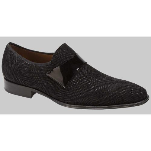 Mezlan "Barrio" Black Genuine Glass-Beaded Suede with Patent SaddleTrim Loafer Shoes 18147.