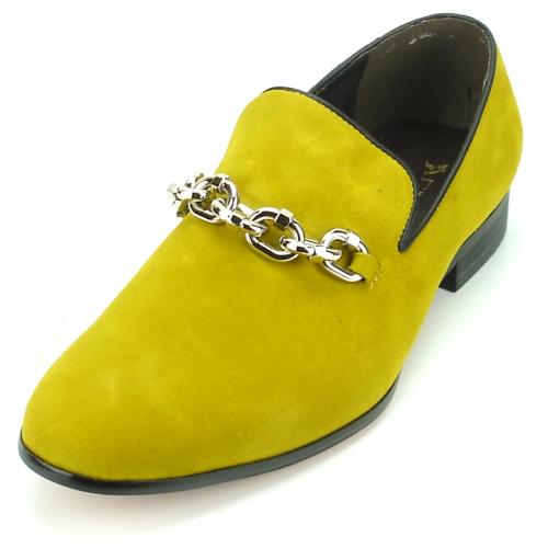 Fiesso Mustard Genuine Suede Loafer Shoes With Bracelet FI7191.
