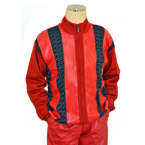 Bagazio Red / Black / Grey PU Leather Multi Design Zip-Up Sweater BM1655