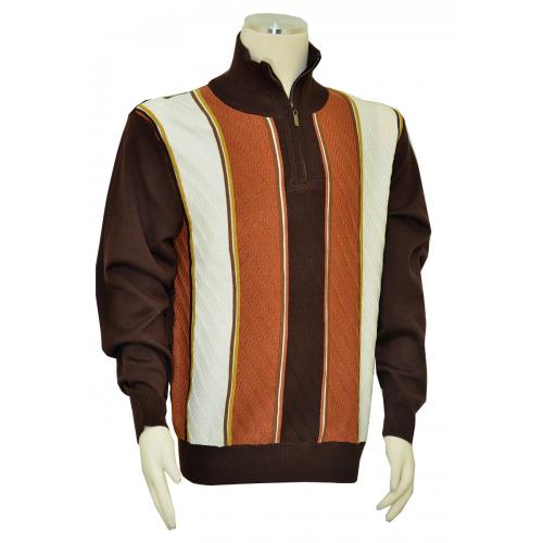 Bagazio Brown / Cognac / White / Mustard Sectional Design Half-Zip Sweater BM1798