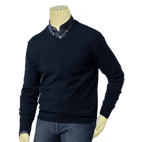 Bagazio Navy Blue V-Neck Sweater Shirt BM036