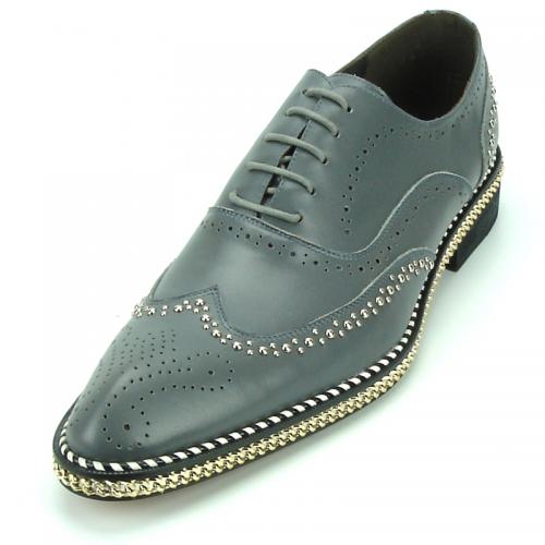 Fiesso Grey Leather Lace-Up Shoes With Silver Sole Bracelet / Studs FI7201.