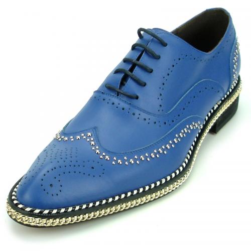 Fiesso Blue Leather Lace-Up Shoes With Silver Sole Bracelet / Studs FI7201.