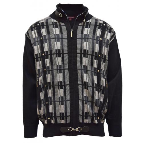 Silversilk Black / Silver / Dark Grey Zip-Up Sweater With Elbow Patches 3246