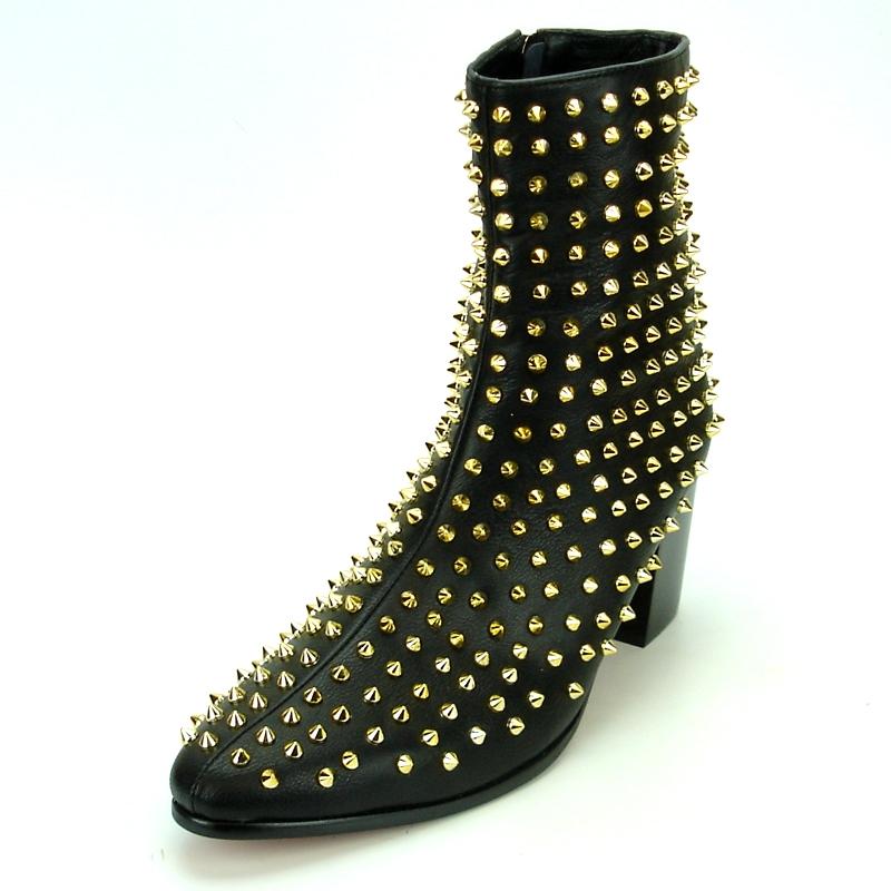 Fiesso Black Genuine PU Leather Boots With Gold Metal Stud FI7142 ...