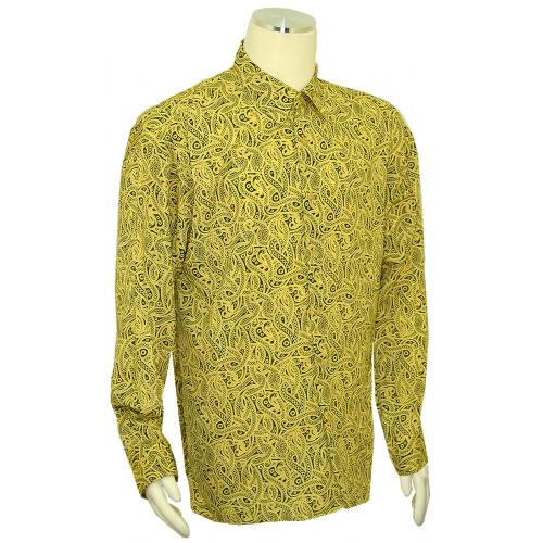 Bagazio Yellow / Olive Green Abstract Design Long Sleeve Shirt BM1383