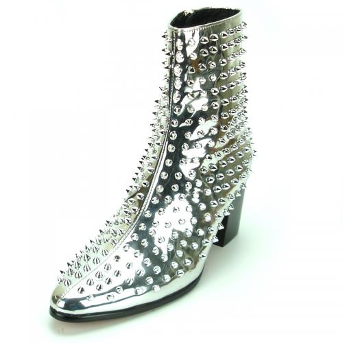 Fiesso Silver Genuine PU Leather Boots With Silver Metal Stud FI7142.