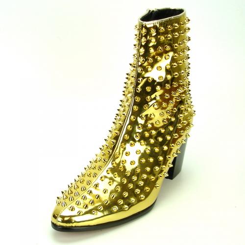 Fiesso Gold Genuine PU Leather Boots With Gold Metal Stud FI7142.