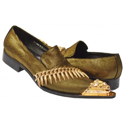 Fiesso Black / Metallic Gold Suede Slip-On Shoes With Spiked Bracelet FI7092